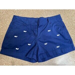 Vineyard Vines Womens 4 All Over Whales Day Boat Shorts Blue Logo Pockets CR